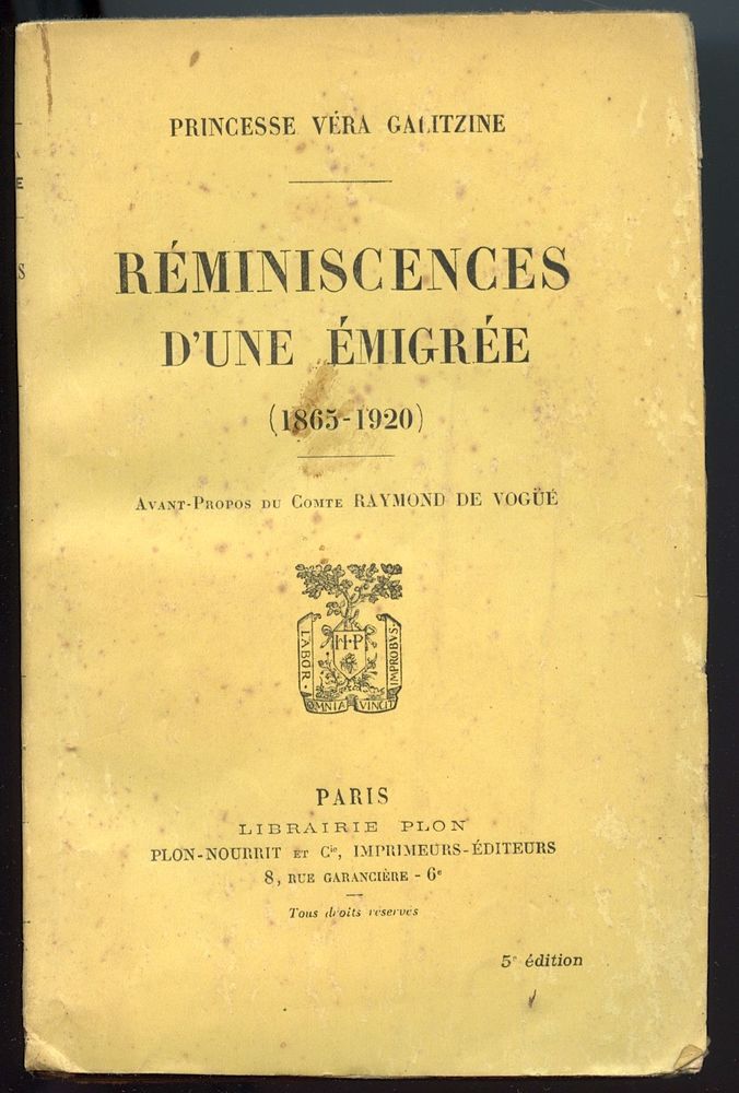 R�miniscences d'une �migr�e
Princesse V�ra Galitzine
15 Oloron-Sainte-Marie (64)
