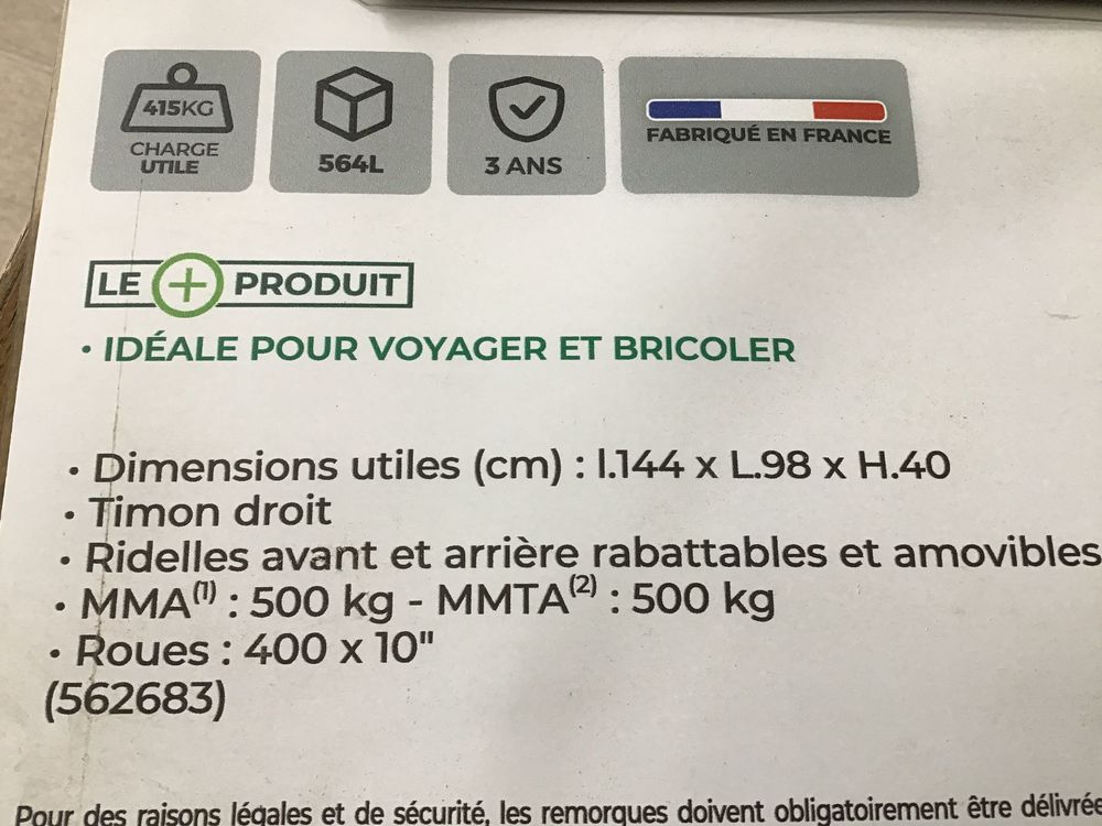 remorque tr�s bon �tat 500 Brugny-Vaudancourt (51)