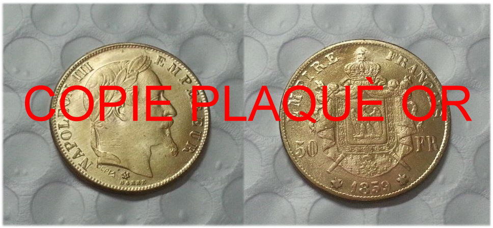 R�PLIQUE PLAQU� OR 50 FRANCS 1859 NAPOL�ON III EMPEREUR 0 Hautmont (59)