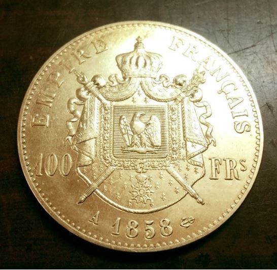 R�PLIQUE PLQUE' OR - 100 FRANCS  NAPOL�ON III 1858 
0 Hautmont (59)