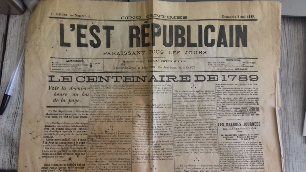 L'Est R�publicain 5 mai 1889 n�1 99 Besan�on (25)