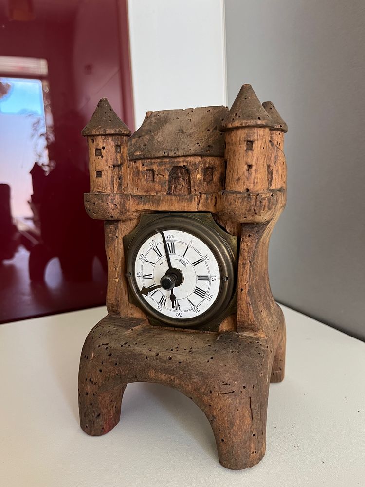 R�veil / Pendulette fin 19e si�cle dans bois sculpt� main 0 Decazeville (12)