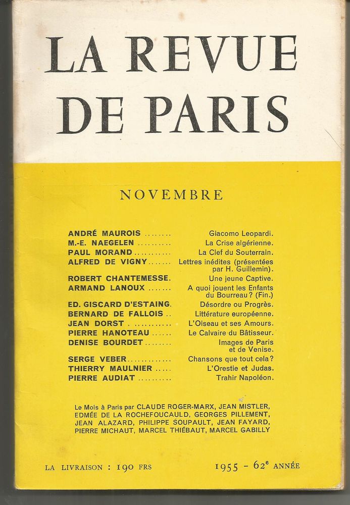 LA REVUE DE PARIS Novembre 1955 62e ann�e 5 Montauban (82)