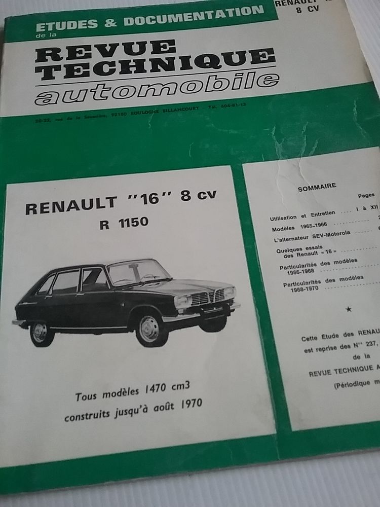 revue technique auto Renault 16 8 cv 10 Boutervilliers (91)