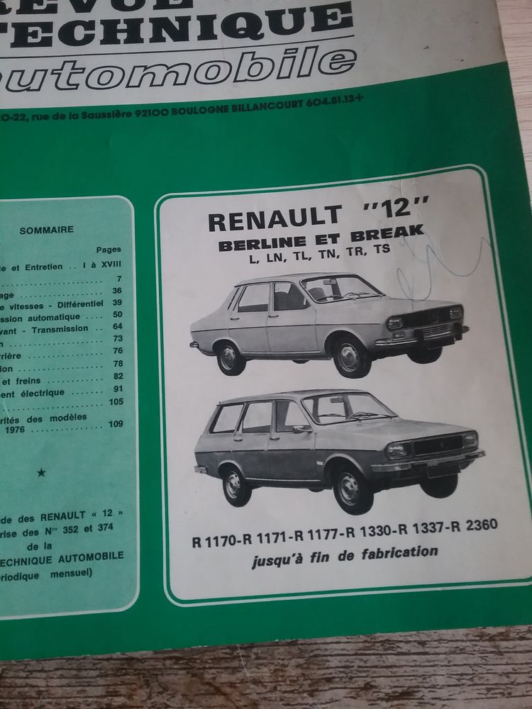 Revue technique automobile Renault 12 berline et break 10 Boutervilliers (91)