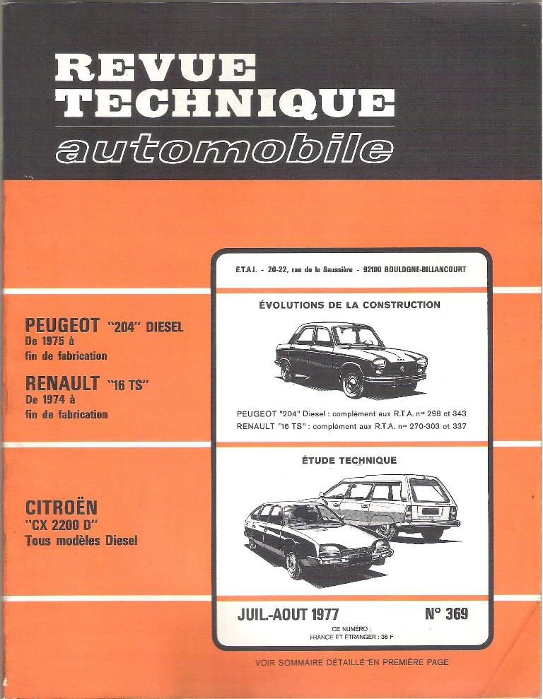 Revue Technique Peugeot 204 diesel (�vol. 1975 � fin fabric. 8 Balma (31)