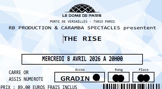 The Rise, 8 avril 2026, D�me de Paris, 2 places carr� or ! 60 Paris 1 (75)