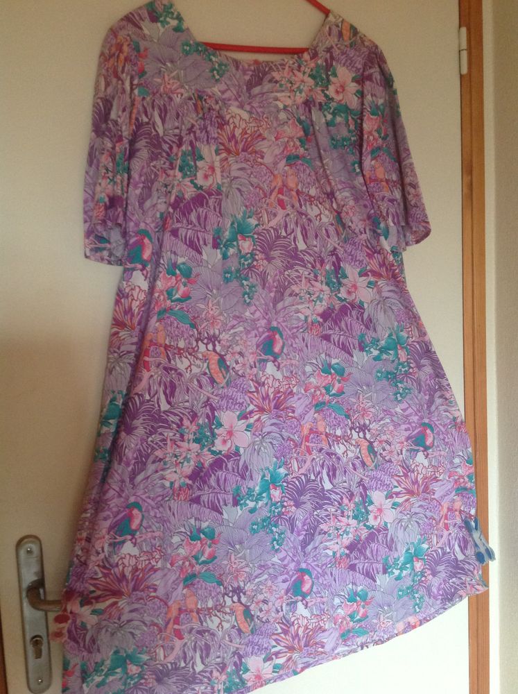 ROBE GRANDE TAILLE TON VIOLET MOTIF TROPICAL TOUCAN Envoi Po 15 Tr�gunc (29)