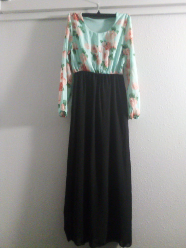 Robe longue haut vert imprim� bas noir 5 Mondeville (14)