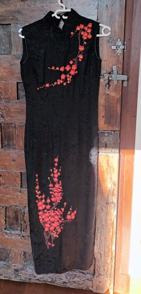 Robe noire �l�gante brod�e � fleurs rouges 38 Dun (09)