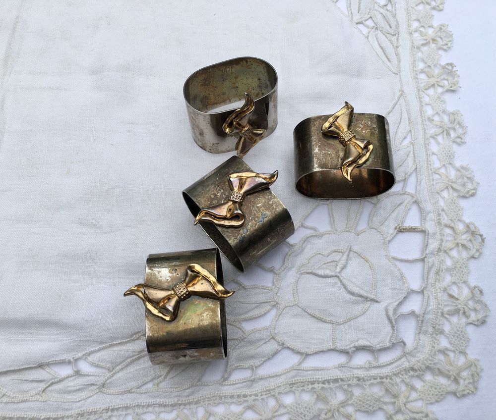4 ronds de serviettes vintage, anneaux en m�tal argent� 10 Merville (31)