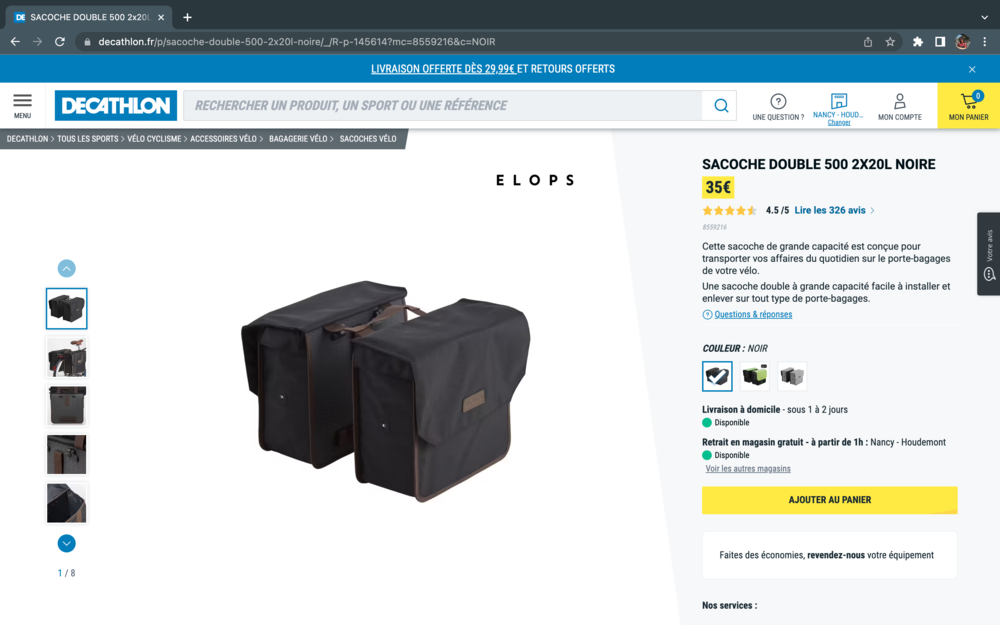 SACOCHE DOUBLE 500 2X20L NOIRE 30 Villers-l�s-Nancy (54)