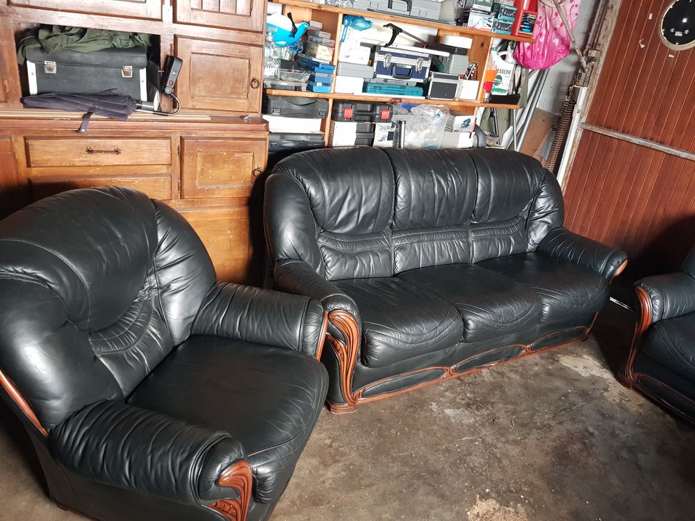 Salon - Canap� + Fauteuils 100% Cuir Noir 1750 Cernay (68)