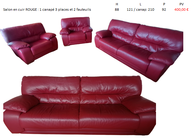 SALON EN CUIR : 1 canap� 3 places et 2 fauteuils 400 Maubeuge (59)
