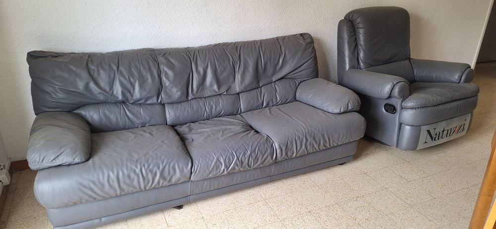 Salon en cuir gris en bon �tat 400 La Garde (83)