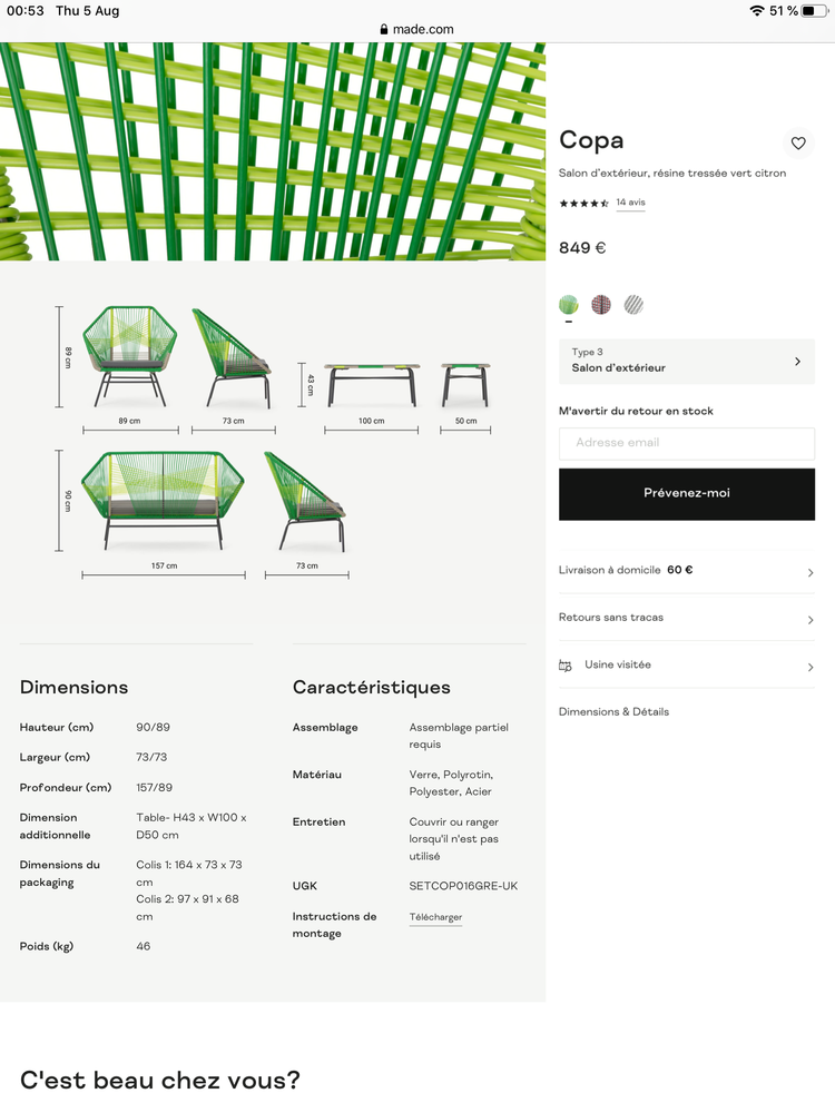 Salon d'ext�rieur r�sine tress�e NEUF 200 Argenteuil (95)