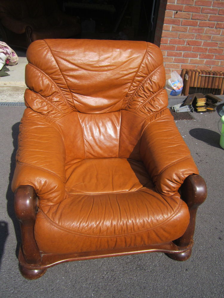 Salon 2 fauteuils cuir marron. 20 Saint-Aubert (59)