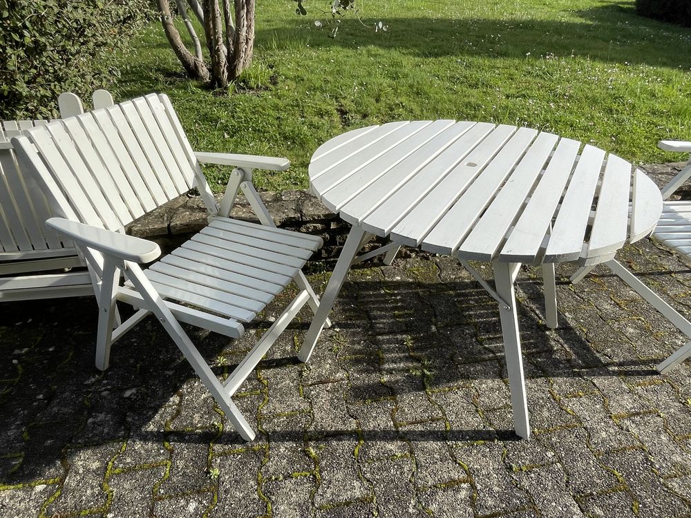 Salon de jardin bois laqu� blanc estampill� R. Gleizes mod�le Youpi 250 Cusset (03)