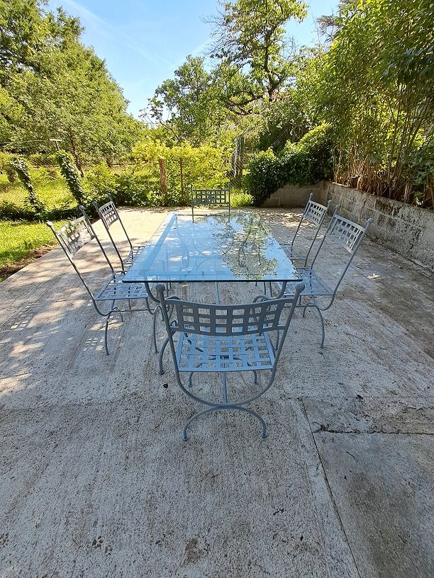 Salon de jardin m�tal et verre, 6 chaises, grand plateau en 300 Villefranche-de-Lauragais (31)