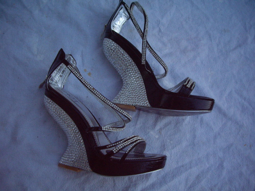 Sandales Noir Argent� pt 38 talons � forme originales-neuves 15 Bouxwiller (67)