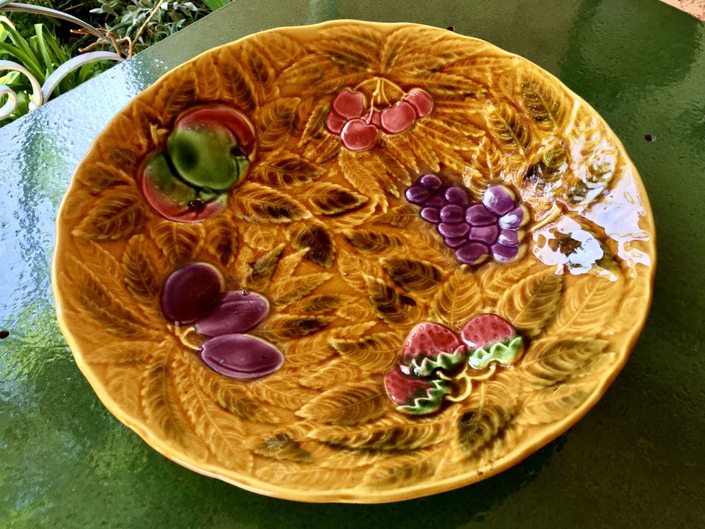 Sarreguemines barbotine: Plat ancien demi creux sign�,36 cm 25 Merville (31)