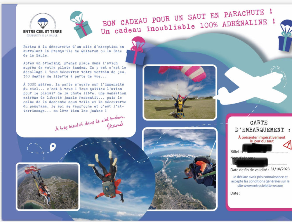 Bon saut en parachute presqu'�le de Quiberon o� la Baule 299 Brest (29)