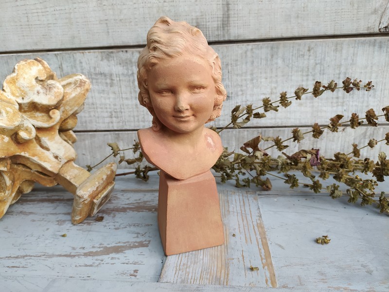 Sculpture Buste Terre Cuite Fillette sculpteur E. Baryer 120 Loches (37)