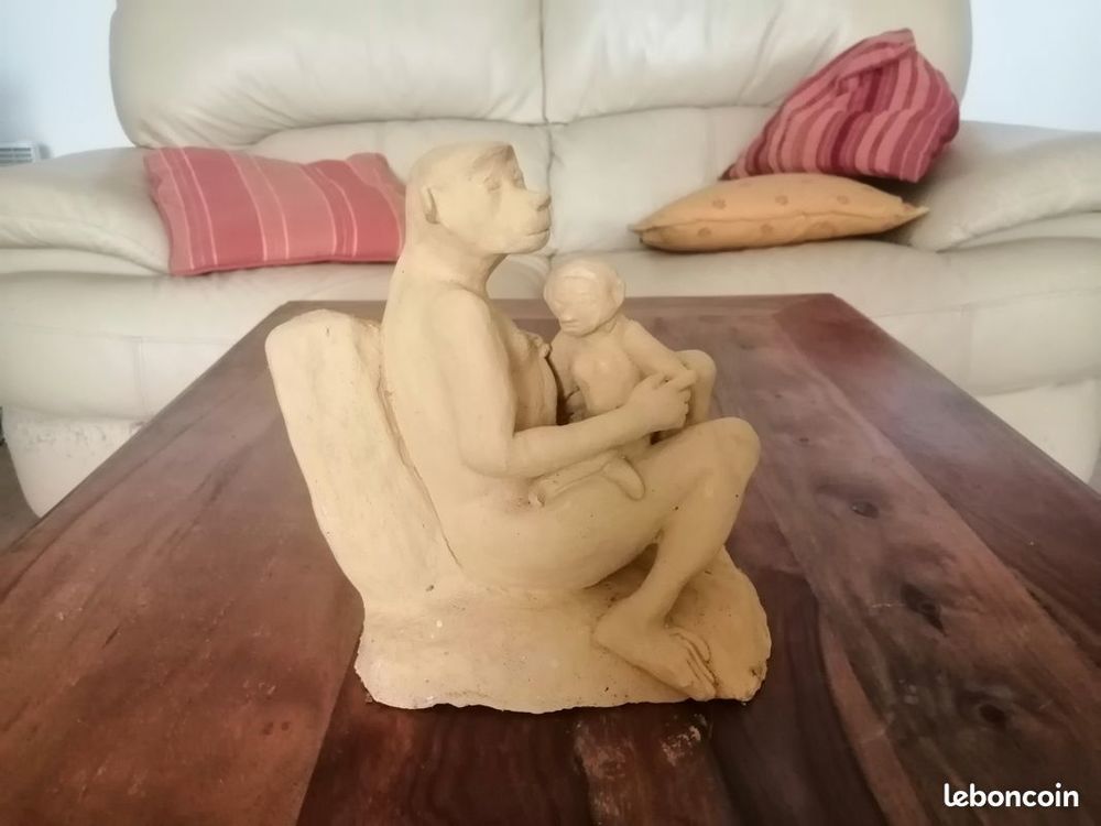 Sculpture chimpanzee et son petit TBE 80 �pernon (28)