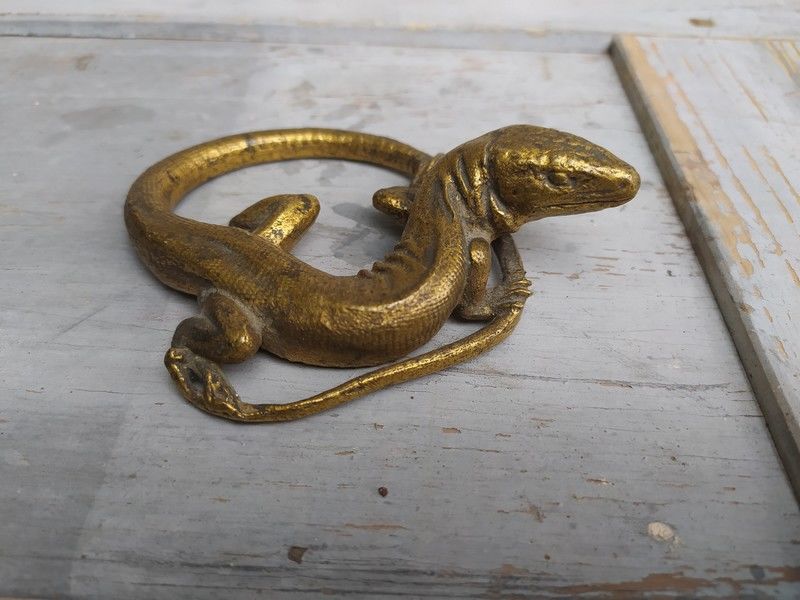 Sculpture L�zard Presse Papier Bronze Dor� 180 Loches (37)
