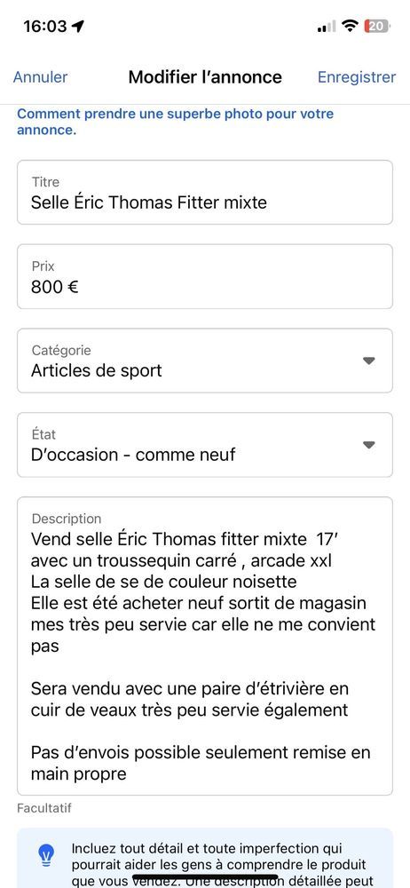 Selle ��ric Thomas 800 Neuilly-en-Thelle (60)