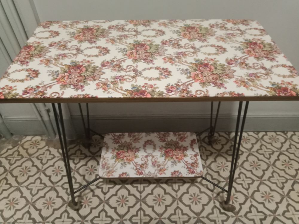 Sellette vintage 2 plateaux toile et laiton 40 Nice (06)