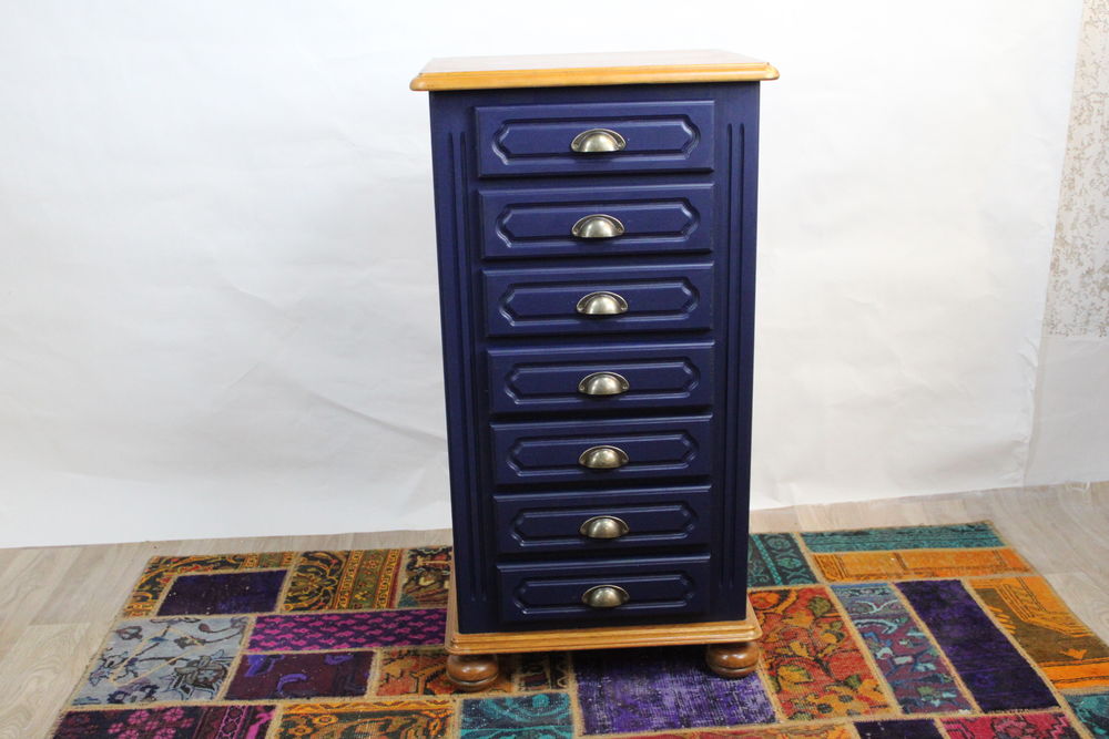 SEMAINIER VINTAGE 7 TIROIRS BLEU NUIT 1960 FRANCE 280 Malataverne (26)