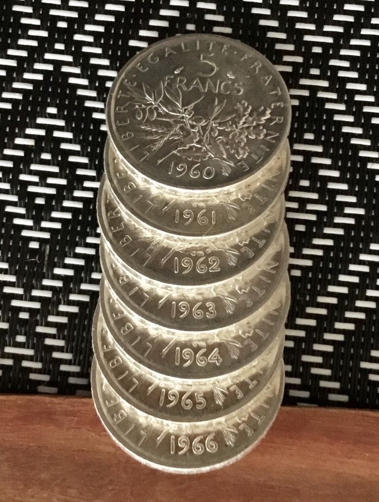 S�rie 7 pi�ces de 5 francs semeuses argent ann�e 60/66 900 Metz (57)