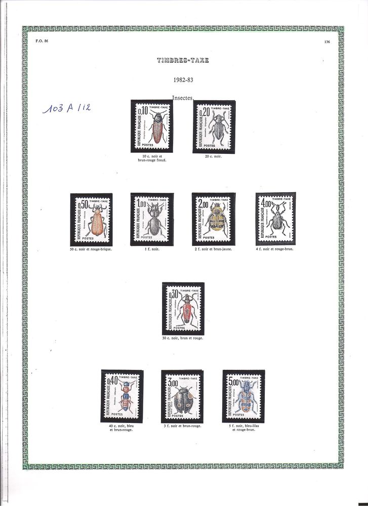 s�rie de timbres taxe dite insectes 5 R�ulx (59)