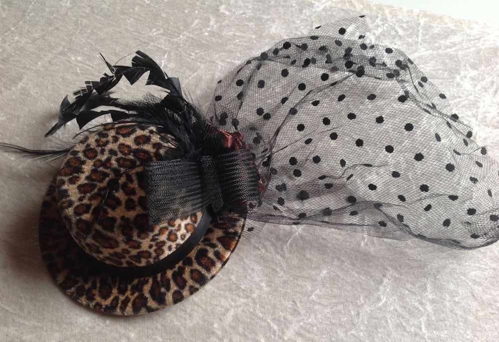 SERRE-T�TE MINI CHAPEAU R�TRO L�OPARD ROSE DENTELLE Envoi Po 3 Tr�gunc (29)