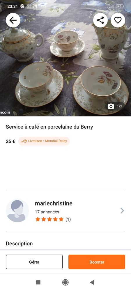 Service � caf� en porcelaine du Berry 25 Saclas (91)