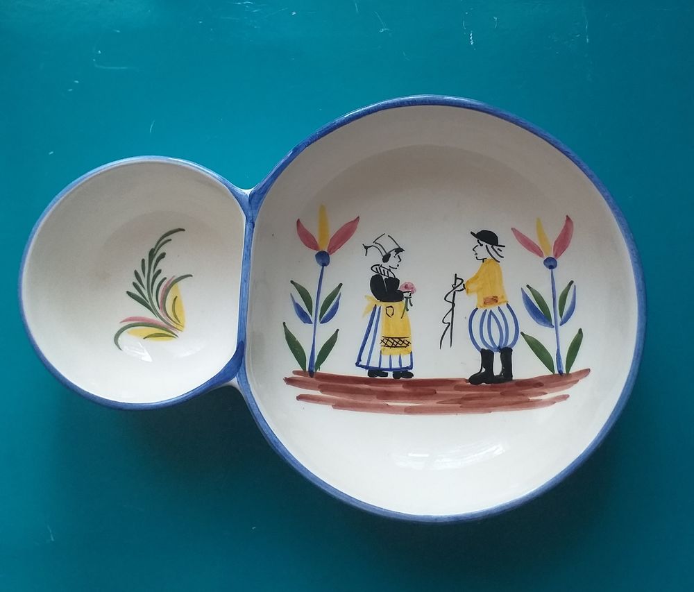 Serviteur / plat 2 compartiments, motif breton, peint main 12 Montauban (82)