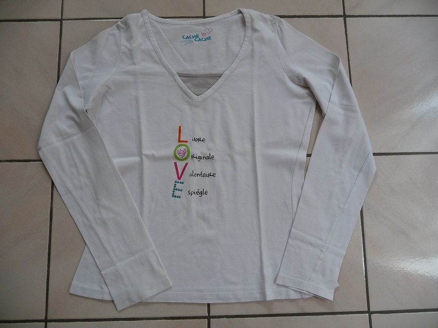 Tee-shirt blanc LOVE Taille 38 marque CACHE-CACHE 10 Celles-sur-Belle (79)