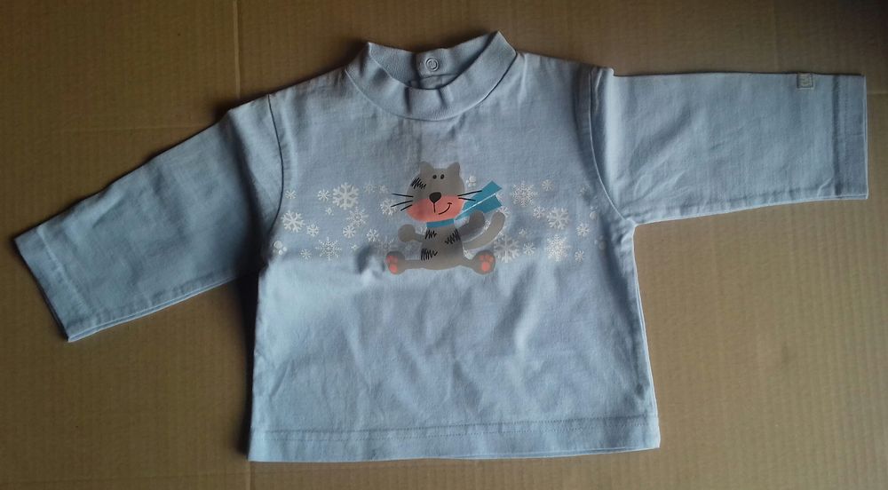 Tee-shirt bleu motif chat culbuto - 6 mois 3 Semoy (45)