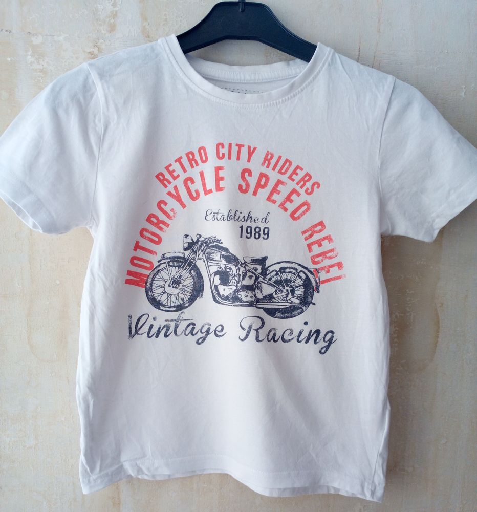 T-shirt manches courtes-Blanc/motif moto-Primark-8/9 ans Vêtements enfants