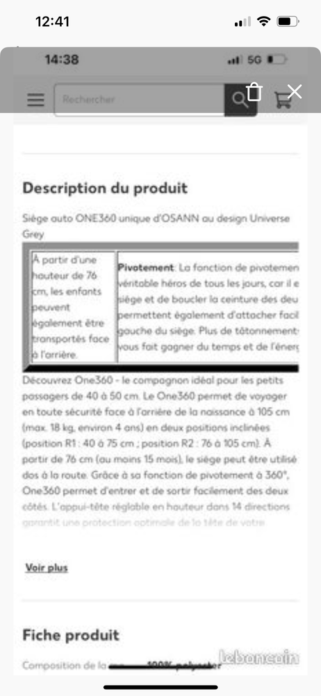 Si�ge auto neuf 130 Paris (75)