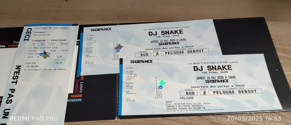 DJ Snake - Stade de France - 10/05/2025 - 2 places pelouse 60 Montpellier (34)