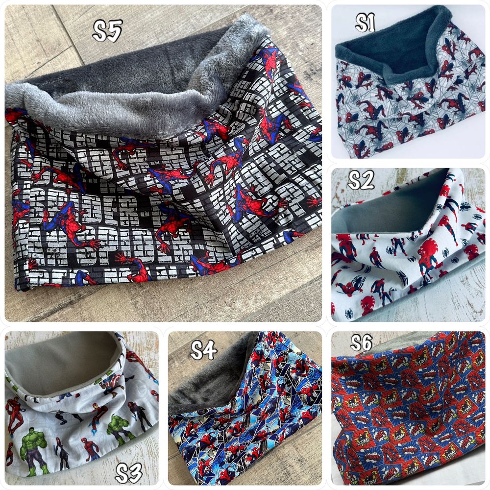 Snood enfant cache cou enfant Spiderman plusieurs taille de disponible Collection Ateliersdisa 11 Villiers-sur-Marne (94)