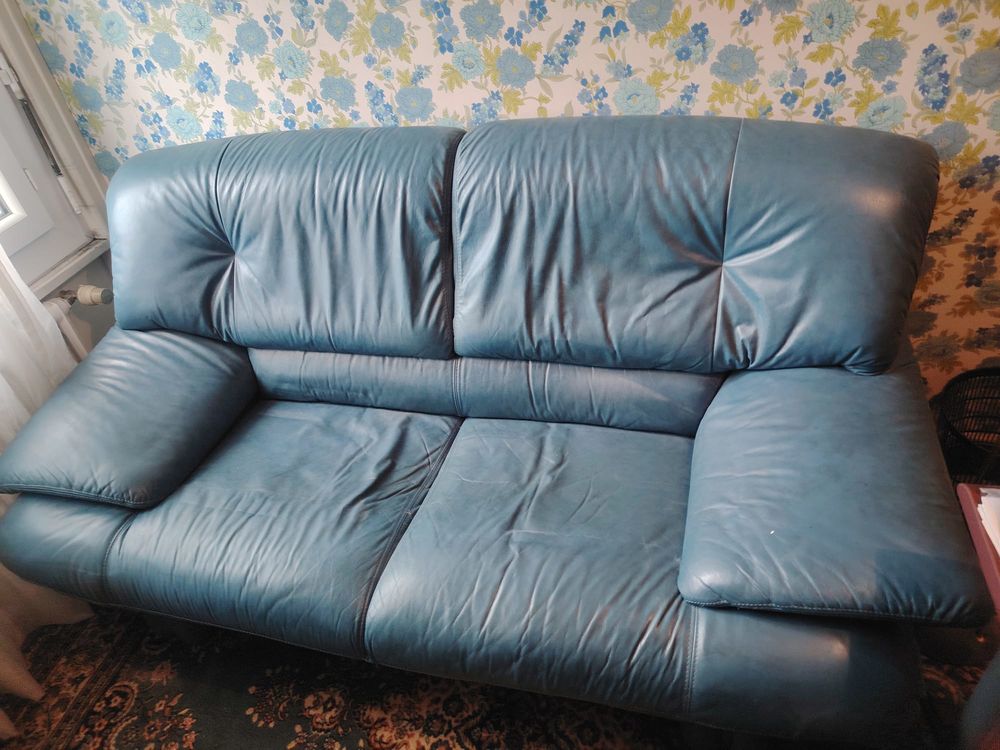 Sofa en vrai cuir - Bleu 2 places 120 Divonne-les-Bains (01)