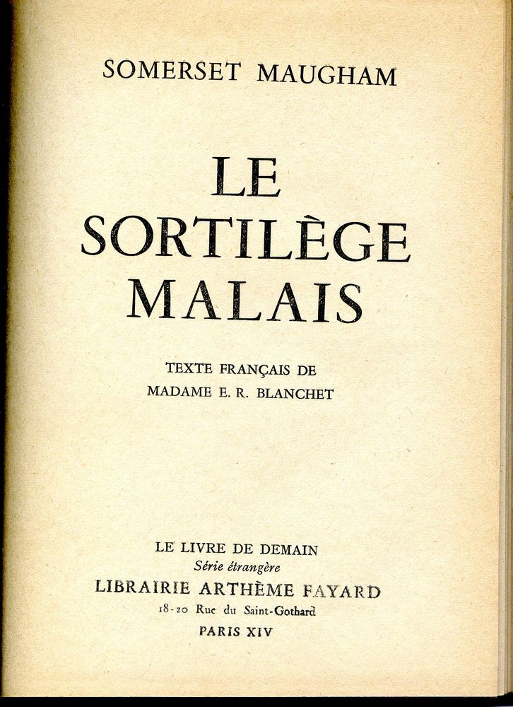 LE SORTILÉGE MALAIS - Somerset Maugjam  7 Rennes (35)