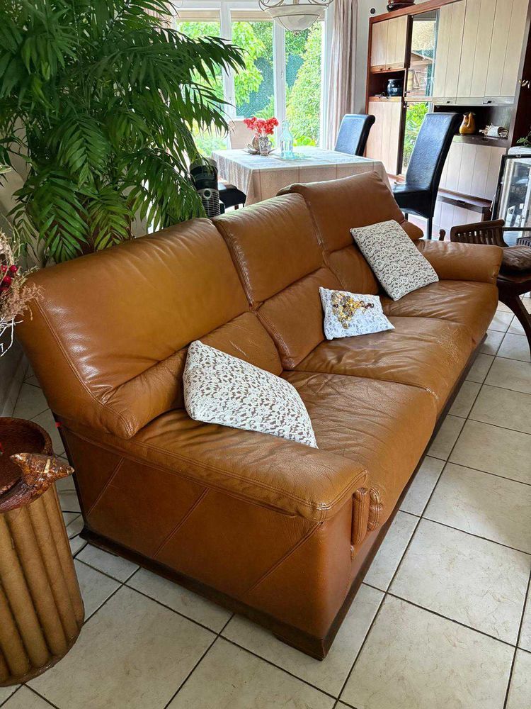 je souhaite vendre un salon  vinted en cuir v�ritable de couleur miel en bon �tat. 1000 Villepinte (93)