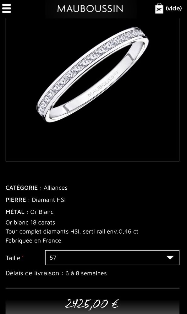 Sublime Alliance neuve  or blanc pav�e diamants  Mauboussin 1300 Allonzier-la-Caille (74)