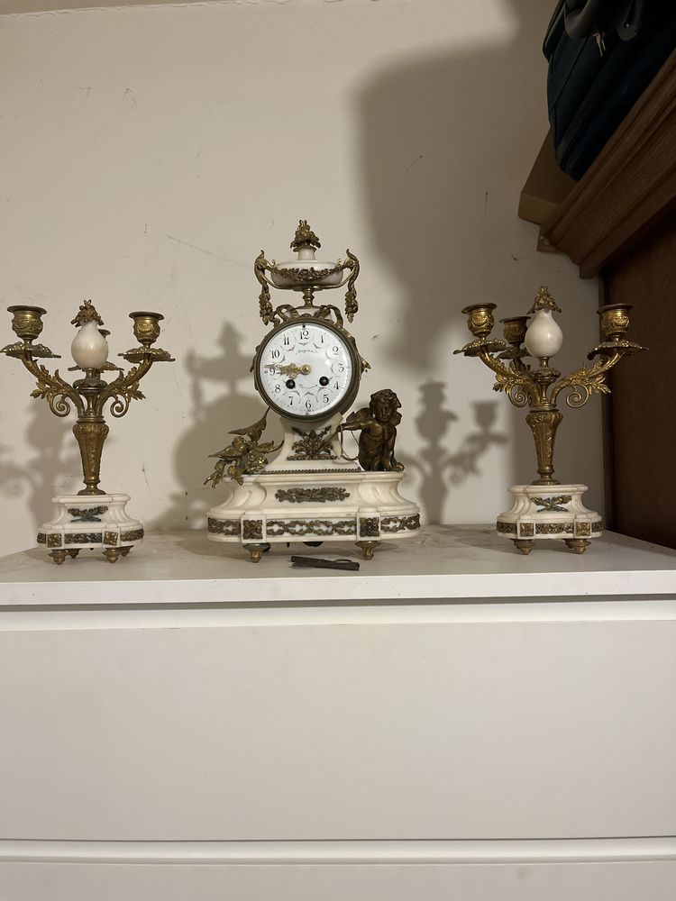 Superbe garniture de chemin�e Louis XVI ? Pendule + 2 cand�l 450 Orgon (13)