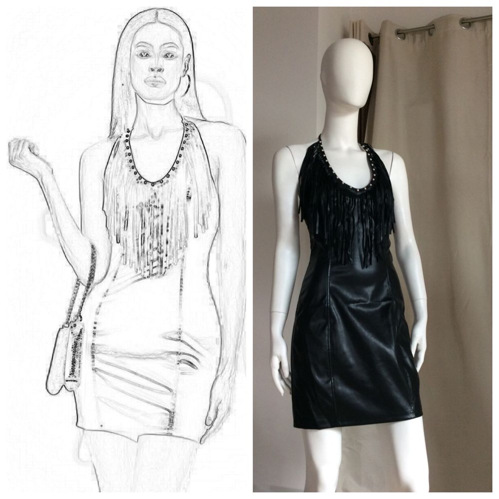 Superbe robe glamour en cuir �cologique noir M 29 Chanteloup-les-Vignes (78)