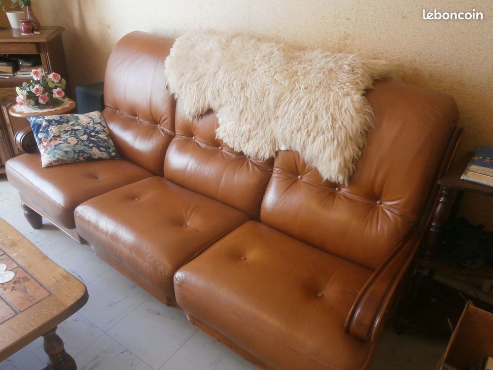 Superbe salon canapé deux fauteuils cuir 450 Grâces (22)